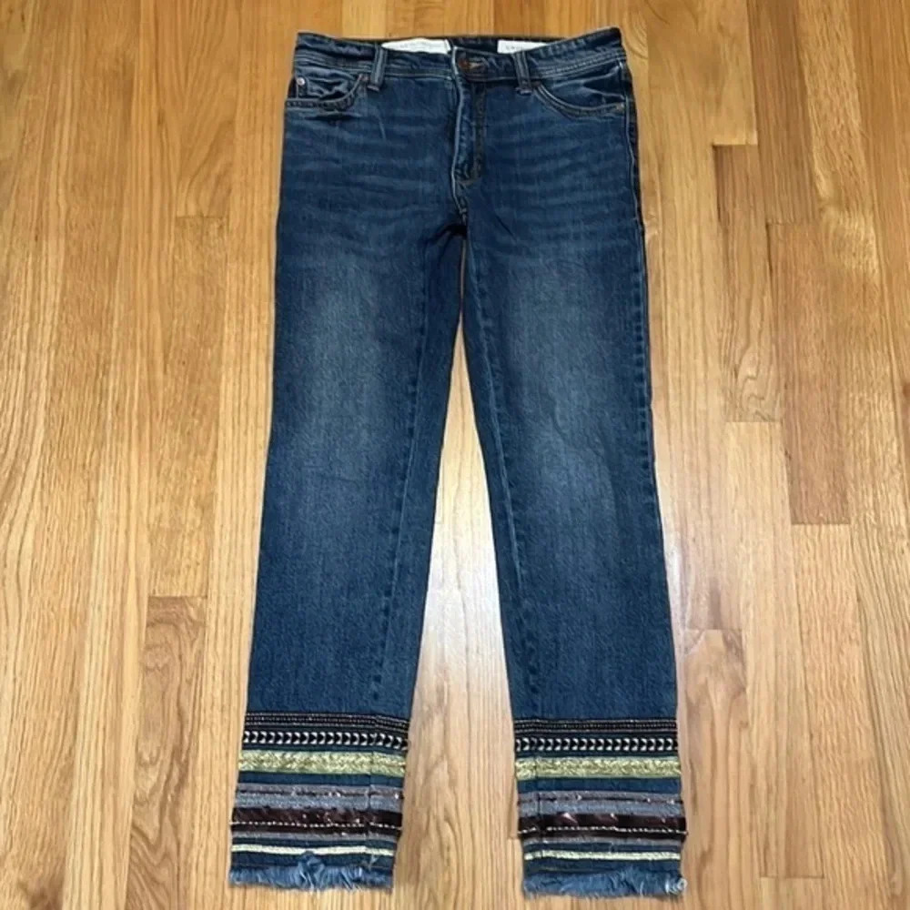 Pilcro | Anthropologie ribbon embroidered ankle/crop denim jeans Women’s size 25